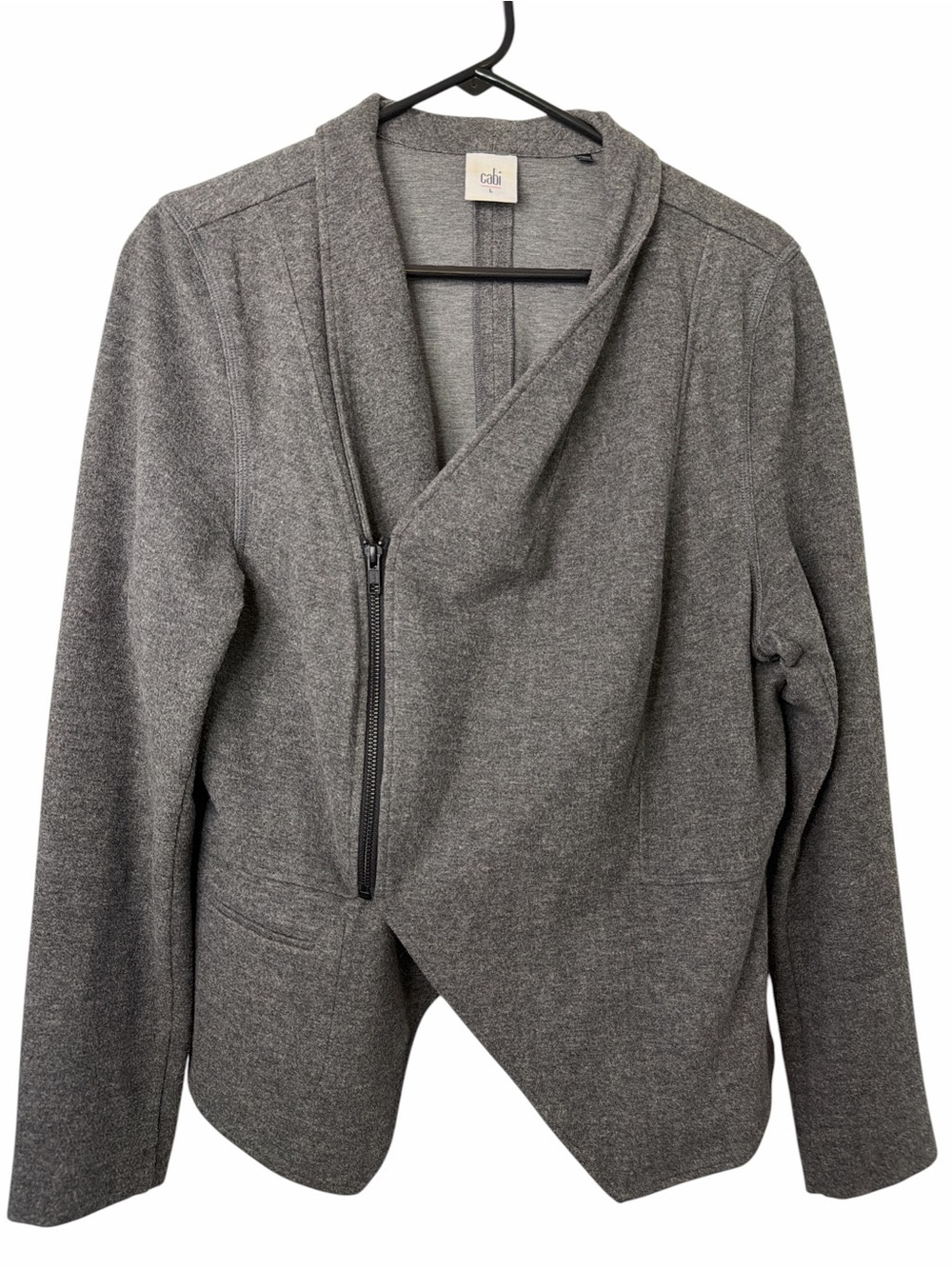 CAbi Rebel Gray Asymmetric Zip Knit Jacket Large